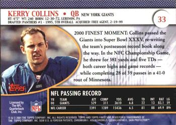 2001 Finest #33 Kerry Collins Back