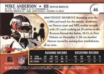 2001 Finest #46 Mike Anderson Back