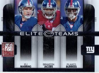 2008 Donruss Elite - Elite Teams Black #ET-10 Eli Manning / Brandon Jacobs / Plaxico Burress  Front