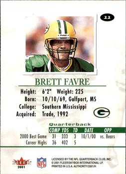 2001 Fleer Authority #11 Brett Favre Back