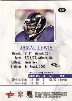 2001 Fleer Authority #19 Jamal Lewis Back