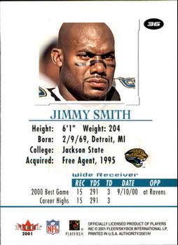 2001 Fleer Authority #36 Jimmy Smith Back