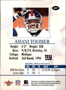 2001 Fleer Authority #37 Amani Toomer Back