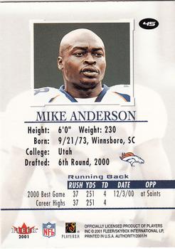 2001 Fleer Authority #45 Mike Anderson Back