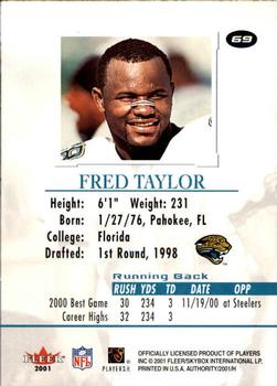 2001 Fleer Authority #69 Fred Taylor Back