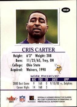 2001 Fleer Authority #93 Cris Carter Back