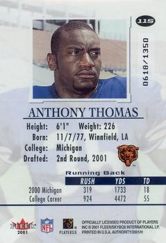 2001 Fleer Authority #115 Anthony Thomas Back