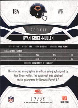 2008 Donruss Gridiron Gear - Autographs Platinum Holofoil #184 Ryan Grice-Mullen Back