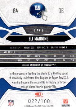 2008 Donruss Gridiron Gear - Gold Holofoil O's #64 Eli Manning Back