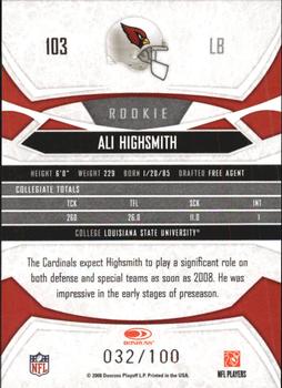 2008 Donruss Gridiron Gear - Gold Holofoil O's #103 Ali Highsmith Back