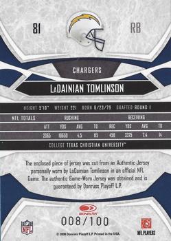 2008 Donruss Gridiron Gear - Jerseys O's #81 LaDainian Tomlinson Back