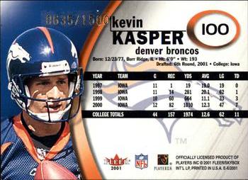 2001 Fleer E-X #100 Kevin Kasper Back