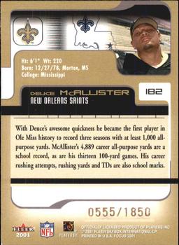 2001 Fleer Focus #182 Deuce McAllister Back