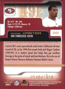 2001 Fleer Focus #221 Andre Carter Back