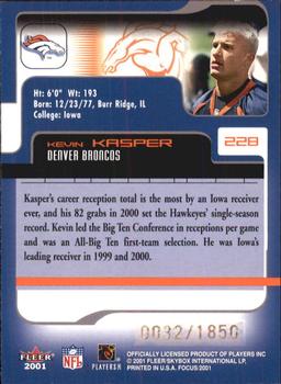 2001 Fleer Focus #228 Kevin Kasper Back