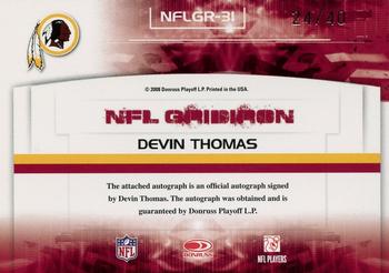 2008 Donruss Gridiron Gear - NFL Gridiron Rookie Signatures #NFLGR-31 Devin Thomas Back