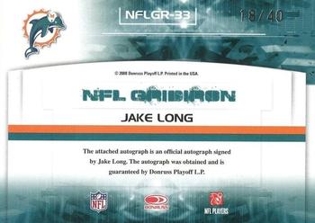 2008 Donruss Gridiron Gear - NFL Gridiron Rookie Signatures #NFLGR-33 Jake Long Back
