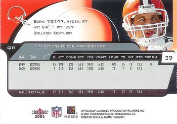 2001 Fleer Game Time #39 Tim Couch Back