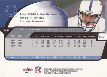 2001 Fleer Game Time #107 Peyton Manning Back