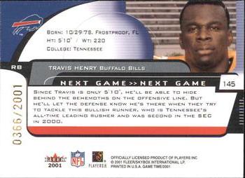 2001 Fleer Game Time #145 Travis Henry Back