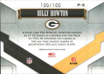 2008 Donruss Gridiron Gear - Performers Gold Holofoil #P-5 Billy Howton Back