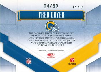 2008 Donruss Gridiron Gear - Performers Jerseys Combos Prime #P-18 Fred Dryer Back