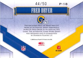 2008 Donruss Gridiron Gear - Performers Jerseys Prime #P-18 Fred Dryer Back