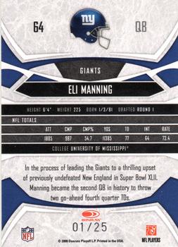 2008 Donruss Gridiron Gear - Platinum Holofoil O's #64 Eli Manning Back