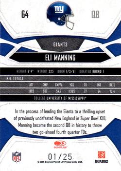 2008 Donruss Gridiron Gear - Platinum Holofoil X's #64 Eli Manning Back