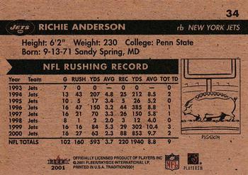 2001 Fleer Tradition Glossy #34 Richie Anderson Back