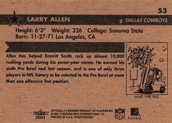 2001 Fleer Tradition Glossy #53 Larry Allen Back