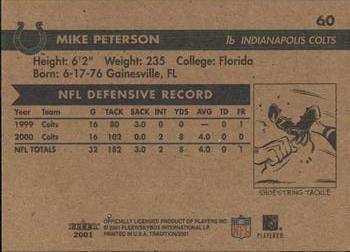 2001 Fleer Tradition Glossy #60 Mike Peterson Back