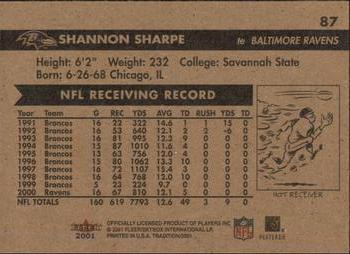 2001 Fleer Tradition Glossy #87 Shannon Sharpe Back