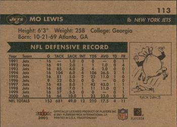 2001 Fleer Tradition Glossy #113 Mo Lewis Back