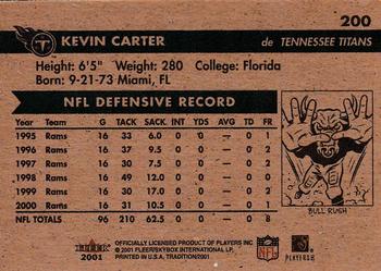2001 Fleer Tradition Glossy #200 Kevin Carter Back