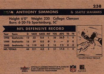 2001 Fleer Tradition Glossy #238 Anthony Simmons Back