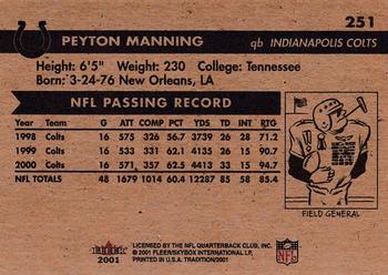 2001 Fleer Tradition Glossy #251 Peyton Manning Back