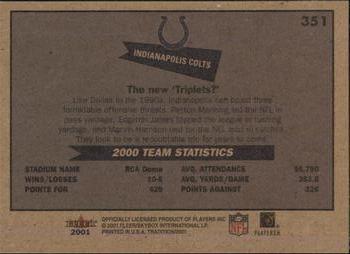 2001 Fleer Tradition Glossy #351 Indianapolis Colts Back