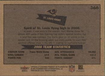 2001 Fleer Tradition Glossy #366 St. Louis Rams Back