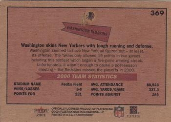 2001 Fleer Tradition Glossy #369 Washington Redskins Back