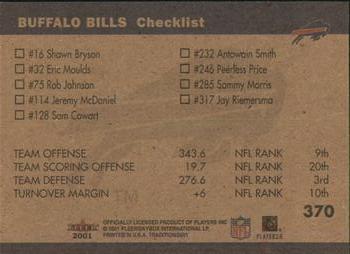 2001 Fleer Tradition Glossy #370 Buffalo Bills Team Leaders Back