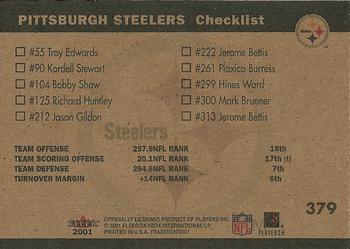 2001 Fleer Tradition Glossy #379 Pittsburgh Steelers Team Leaders Back