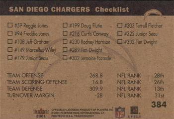 2001 Fleer Tradition Glossy #384 San Diego Chargers Team Leaders Back