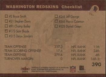 2001 Fleer Tradition Glossy #390 Washington Redskins Team Leaders Back