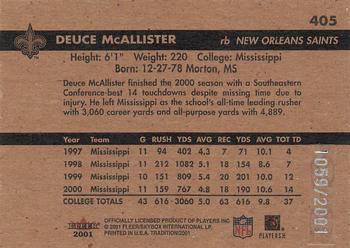 2001 Fleer Tradition Glossy #405 Deuce McAllister Back