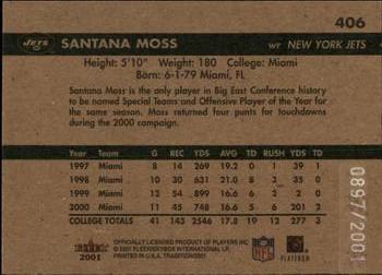 2001 Fleer Tradition Glossy #406 Santana Moss Back