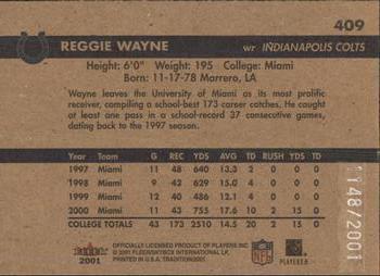2001 Fleer Tradition Glossy #409 Reggie Wayne Back