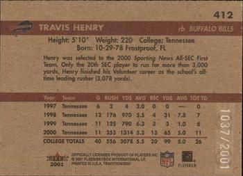 2001 Fleer Tradition Glossy #412 Travis Henry Back
