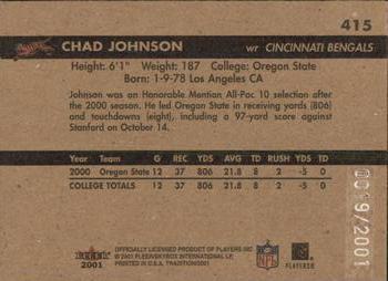 2001 Fleer Tradition Glossy #415 Chad Johnson Back