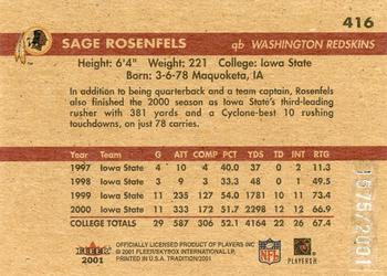 2001 Fleer Tradition Glossy #416 Sage Rosenfels Back